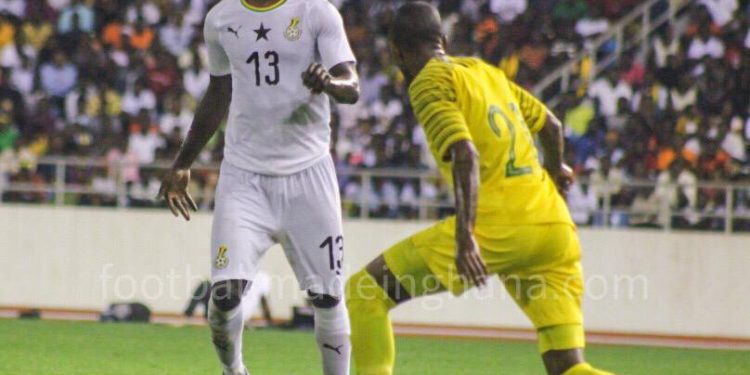 Gideon Mensah playing his debut Black Stars game against Bafana Bafana of South Africa