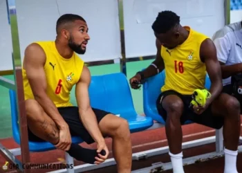 German-based forward Daniel Kofi Kyereh trains with Black Stars teammates in Cape Coast