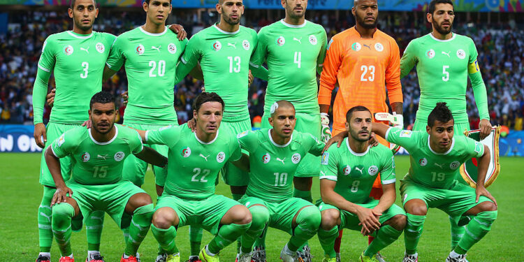 PORTO ALEGRE, BRAZIL - JUNE 30:  Algeria players pose for a team photo during the 2014 FIFA World Cup Brazil Round of 16 match between Germany and Algeria at Estadio Beira-Rio on June 30, 2014 in Porto Alegre, Brazil.  (Photo by Julian Finney/Getty Images)
