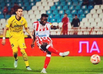 Ghanaian forward Osman Bukari in ecstacy after netting 6th goal for Red Star Belgrade