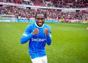 Ghana forward Joseph Paintsil reacts after netting in Genk win