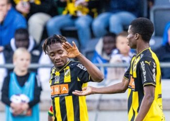 BK Hacken attacker Ibrahim Sadiq reacts to his goal in victory over Sundsvall
