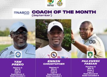 Great Olympics Manager Yaw Preko, two others shortlisted for NASCO Coach of the month award