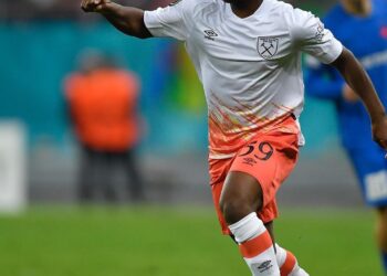 Keenan Appiah-Forson reacts to his UEFA Conference league game in West Ham United victory vs FCSB