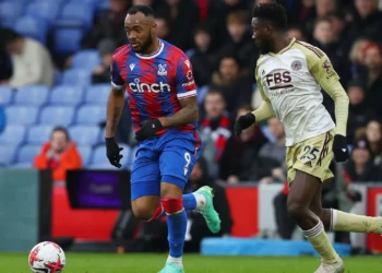 Jordan Ayew reacts after providing assist in Crystal Palace victory against Leicester City