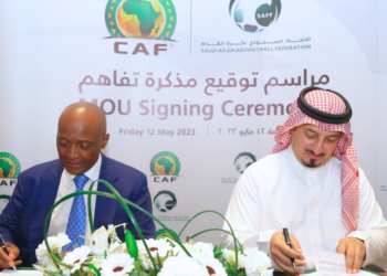 CAF President Patrice Motsepe and Saudi Arabian football Federation President Al Misehal sign a historic 5-year MoU to foster strong ties and football Development