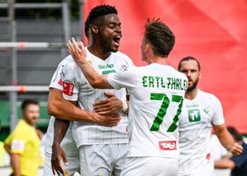 Ghanaian defender Kofi Schulz finds the back of the net for WSG Tirol against Austria Lustenau