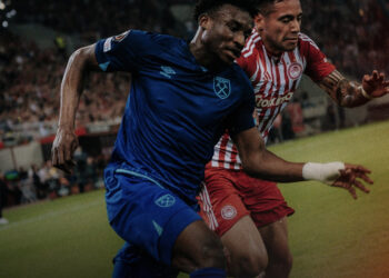 Mohammed Kudus in action as Olympiacos beat West Ham United 2-1 in Europa League