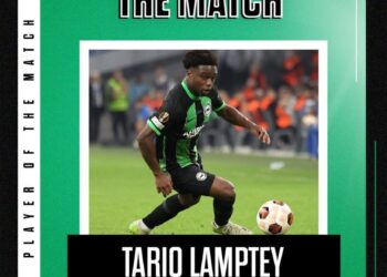Ghana’s Tariq Lamptey voted Man of the Match in Brighton’s Europa League draw with Marseille