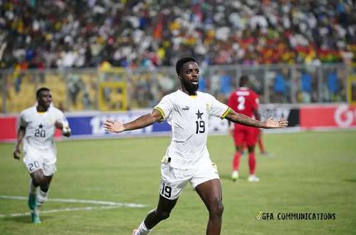 Inaki Williams celebrates maiden Black Stars goal against Madagascar
