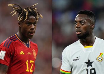Spanish youngster Nico Williams reacts to his big brother Inaki Williams’ debut Black Stars goal
