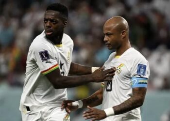 Ghana captain Andre Ayew reacts to Inaki Williams’ debut goal for Black Stars against Madagascar