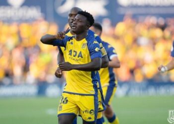 Ghanaian winger Emmanuel Addai on scores in AD Alcorcon defeat to Burgos CF in Spain
