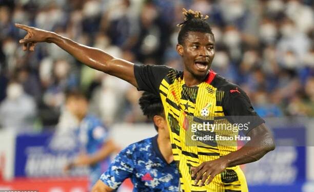 KOBE, JAPAN - JUNE 10: Edmund Addo of Ghana gestures during the international friendly match between Japan and Ghana at Noevir Stadium Kobe on June 10, 2022 in Kobe, Hyogo, Japan. (Photo by Etsuo Hara/Getty Images)