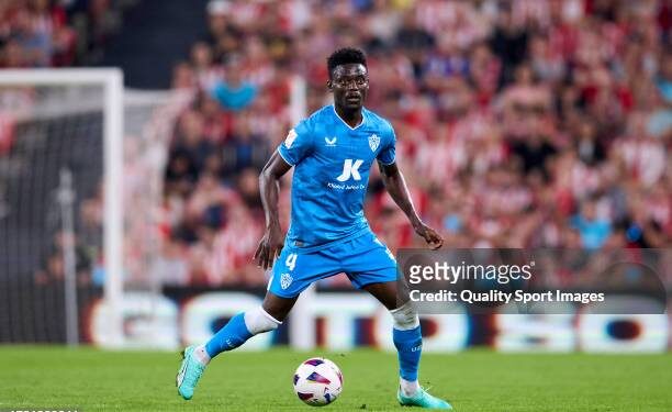 BILBAO, SPAIN - OCTOBER 06: Iddrisu Baba of UD Almeria in action during the LaLiga EA Sports match between Athletic Club and UD Almeria at Estadio de San Mames on October 06, 2023 in Bilbao, Spain. (Photo by Ion Alcoba/Quality Sport Images/Getty Images)