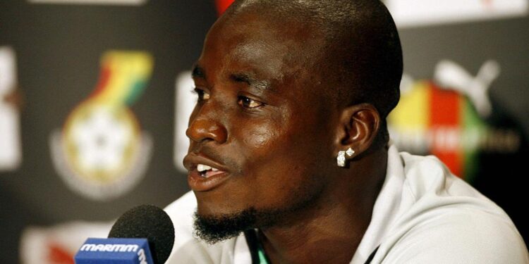 W?rzburg, GERMANY:  Ghanaian midfielder and captain Stephen Appiah addresses a press conference in Wurzburg, 10 June 2006, ahead of his team's first match in the FIFA World Cup. Ghana will play their first match against Italy in a Group E match in Hannover.    AFP PHOTO/ PIUS UTOMI EKPEI  (Photo credit should read PIUS UTOMI EKPEI/AFP via Getty Images)