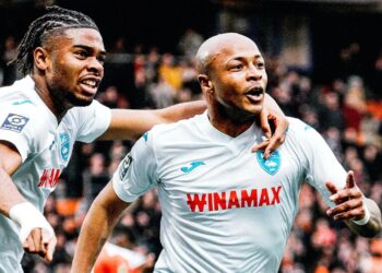 Video: Watch Ghanaian forward Andre Ayew’s jaw-breaking overhead kick against Lorient in French Ligue 1
