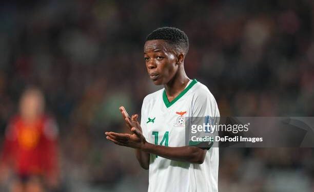 AUCKLAND, NEW ZEELAND - JULY 26: Ireen Lungu of Zambia looks on during the FIFA Women's World Cup Australia & New Zealand 2023 Group C match between Spain and Zambia at Eden Park on July 26, 2023 in Auckland, New Zealand. (Photo by Ulrik Pedersen/DeFodi Images via Getty Images)