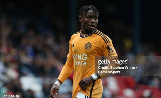 BLACKBURN, ENGLAND - OCTOBER 1: Leicester City's Abdul Fatawu Issahaku during the Sky Bet Championship match between Blackburn Rovers and Leicester City at Ewood Park on October 1, 2023 in Blackburn, England. (Photo by Stephen White - CameraSport via Getty Images)