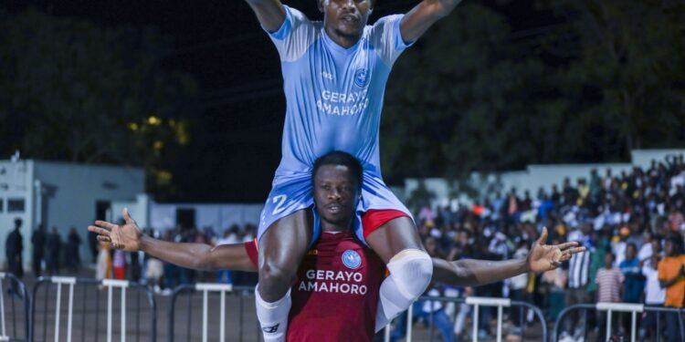 Picture Caption: Agblevor (jersey number 2)being carried by fellow Ghanaian team mate Moro Sumaila after his brace against APR