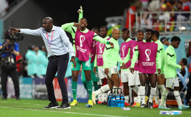 AL RAYYAN, QATAR - NOVEMBER 28: Otto Addo, Head Coach of Ghana, reacts during the FIFA World Cup Qatar 2022 Group H match between Korea Republic and Ghana at Education City Stadium on November 28, 2022 in Al Rayyan, Qatar. (Photo by Alex Grimm/Getty Images)