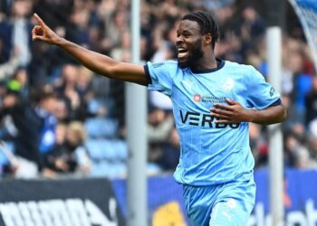 Ghanaian midfielder Ernest Agyiri finds the back of the net for Randers in Danish Superliga