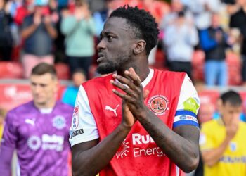 Fleetwood Town captain Brendan Sarpong-Wiredu reacts after Carabao Cup win over Rotherham United