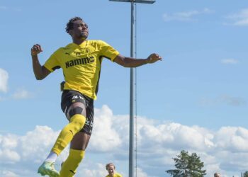 Ghanaian defender Jamaldeen Haruna scores in Raufoss’ big win over Egersund in Norway