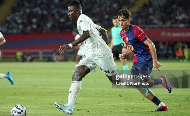 Hector Fort and Mohammed Salisu are playing during the match between FC Barcelona and AS Monaco, corresponding to the 59th edition of the Joan Gamper Trophy, at the Lluis Companys Stadium, in Barcelona, Spain, on August 12, 2024. (Photo by Joan Valls/Urbanandsport /NurPhoto via Getty Images) (Photo by Urbanandsport/NurPhoto via Getty Images)