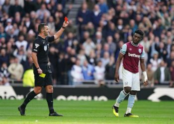 Ghana star Mohammed Kudus scores but sent off after losing temper in West Ham defeat to Tottenham