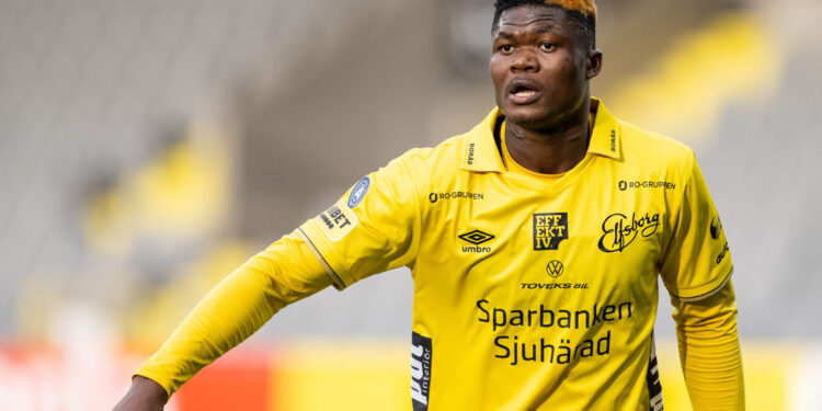 240401 Elfsborgs Terry Yegbe under fotbollsmatchen i Allsvenskan mellan Elfsborg och Värnamo den 1 april 2024 i Borås. 
Foto: Jörgen Jarnberger / BILDBYRÅN / COP 112 / JJ0351