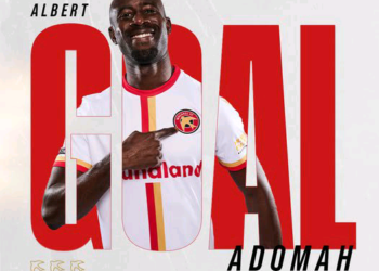 Albert Adomah scores for Walsall against Harrogate in English Lower tier league
