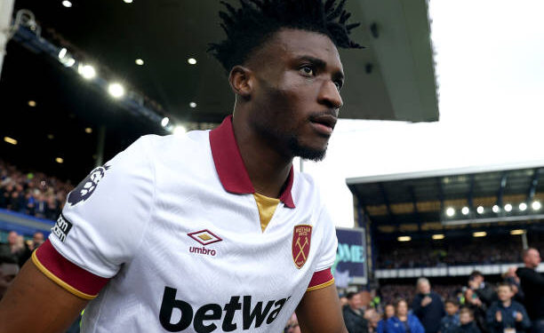 LIVERPOOL, ENGLAND - MARCH 15: Mohammed Kudus of West Ham United prior to kick-off in the Premier League match between Everton FC and West Ham United FC at Goodison Park on March 15, 2025 in Liverpool, England. (Photo by West Ham United FC/West Ham United FC via Getty Images)
