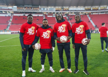 Ebenezer Annan celebrates first league title with FK Crvena Zvezda
