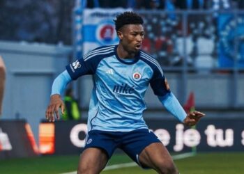 Ghanaian midfielder Rahim Ibrahim scores for Slovan Bratislava