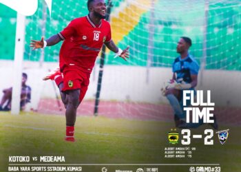 Match Report: Albert Amoah hat-trick inspires Asante Kotoko to thrilling 3-2 victory over Medeama in Kumasi