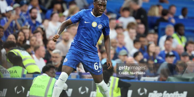 Genesis Antwi of Chelsea plays during the VisitMalta weekender soccer match between Chelsea FC and Bayer 04 Leverkusen at Stamford Bridge in London, United Kingdom, on August 8, 2025. (Photo by Domenic Aquilina/NurPhoto via Getty Images)